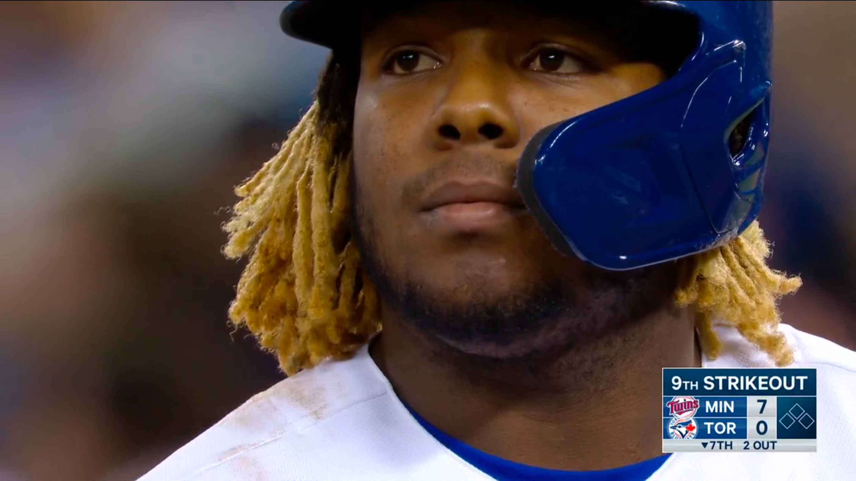 Vladimir Guerrero Jr. strikes out against the Twins