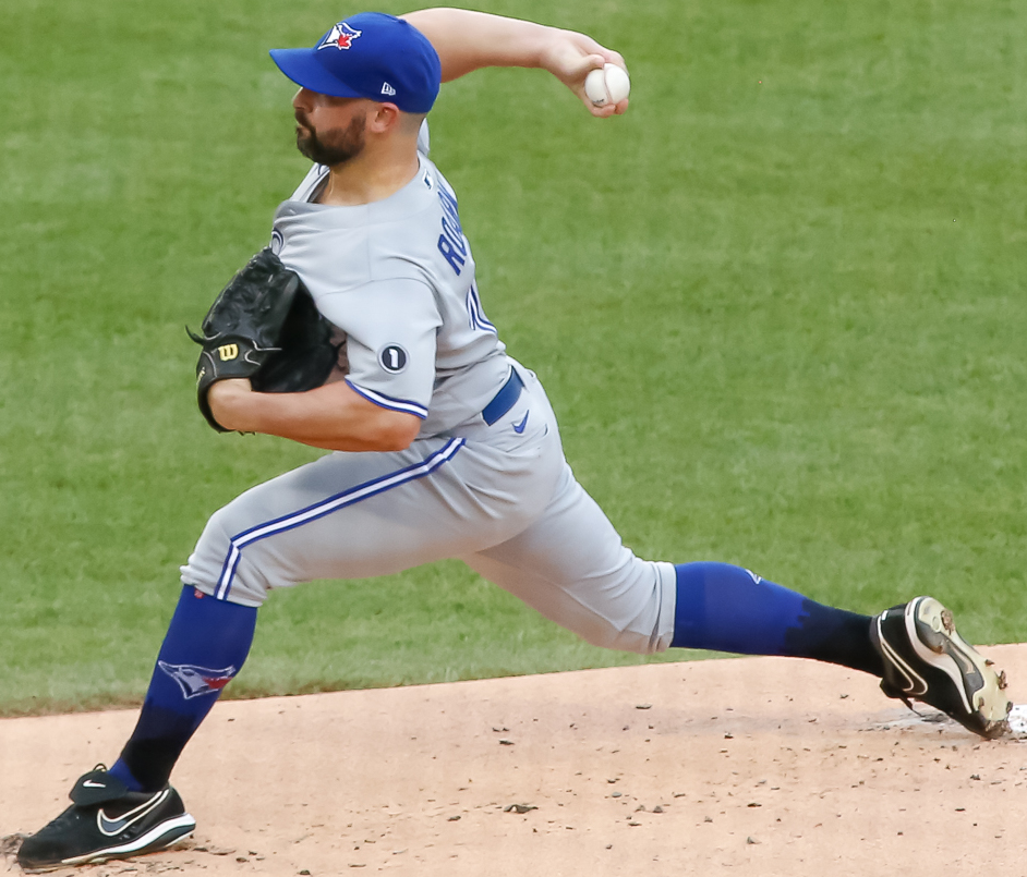 Tanner Roark delivers a pitch for the Blue Jays